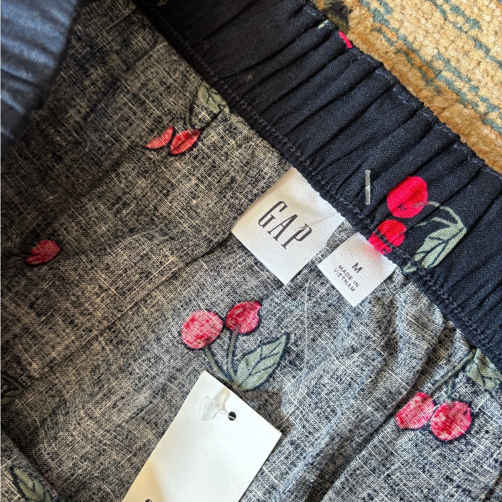 GAP Linen Cotton Novelty Fruit Cherry Print Midi Skirt Navy Blue Size Medium - Picture 5 of 6